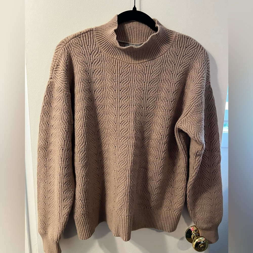 Relaxed Cable Mock Neck Sweater - Taupe